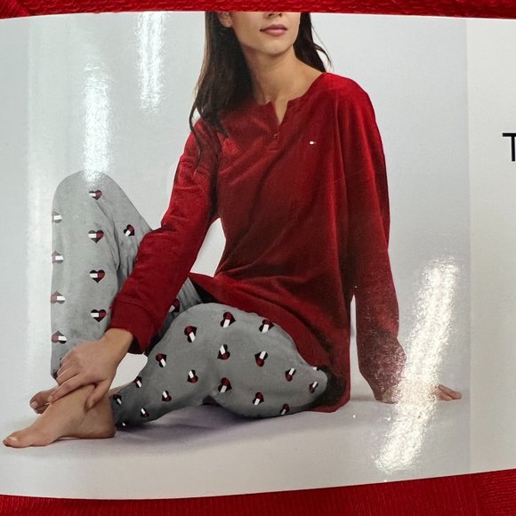 Tommy Hilfiger | Women's 2 Piece Pyjama Set | Red & Grey | Various Sizes - Picture 3 of 4